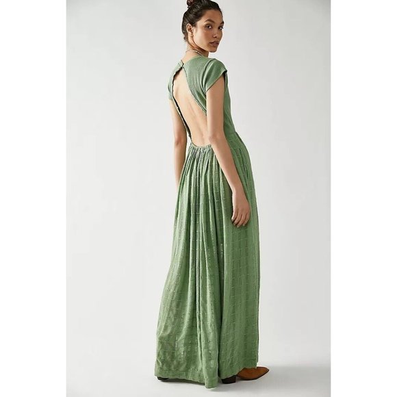 NWT FREE PEOPLE Sz L SERENITY MAXI DRESS RIBBED EMBROIDERED DRESS IN STILL POND - Picture 2 of 4